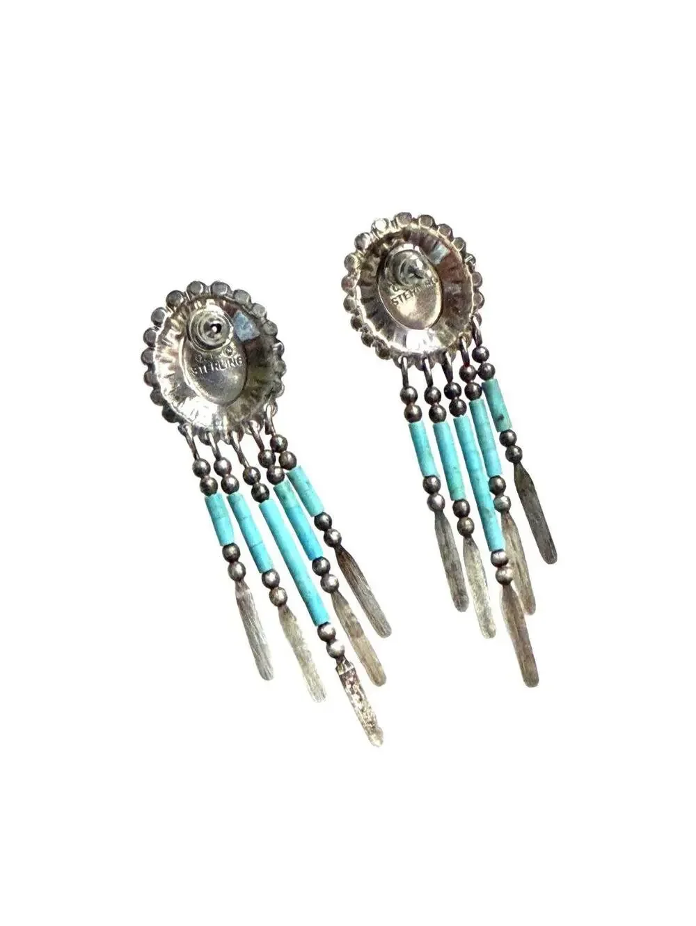 VTG Q.T Quoc Southwest 925 Turquoise Dangle Earrings 2.25” - Picture 4 of 6
